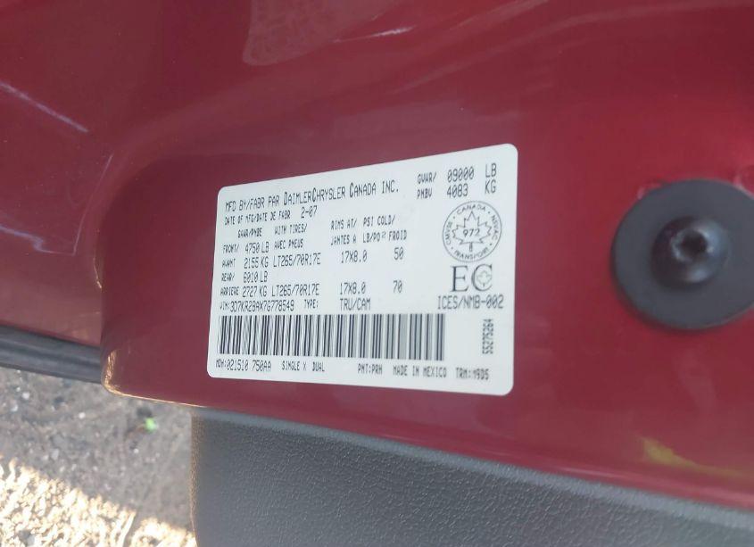 Photo 9 of 2007 Dodge Ram 2500 SLT/SPORT (VIN 3D7KR28AX7G778549)
