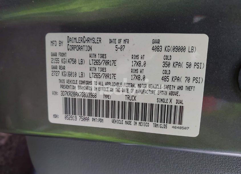 Photo 9 of 2007 Dodge Ram 2500 LARAMIE (VIN 3D7KR28AX7G833968)
