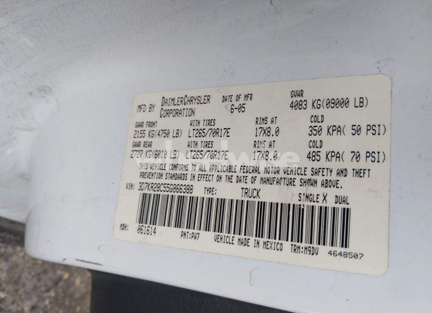 Photo 9 of 2005 Dodge Ram 2500 SLT/LARAMIE (VIN 3D7KR28C55G866388)