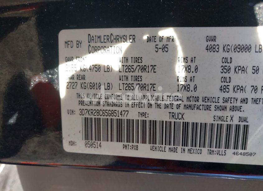 Photo 9 of 2005 Dodge Ram 2500 SLT/LARAMIE (VIN 3D7KR28C65G851477)