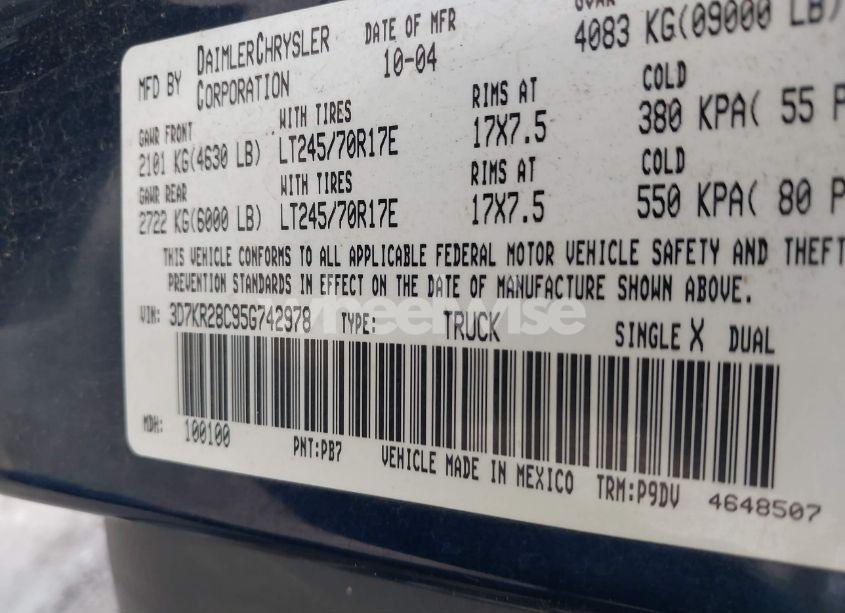 Photo 9 of 2005 Dodge Ram 2500 ST (VIN 3D7KR28C95G742978)