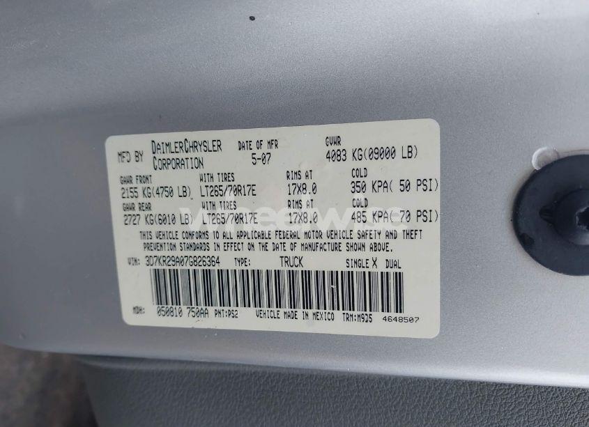 Photo 9 of 2007 Dodge Ram 2500 SLT (VIN 3D7KR29A07G826364)
