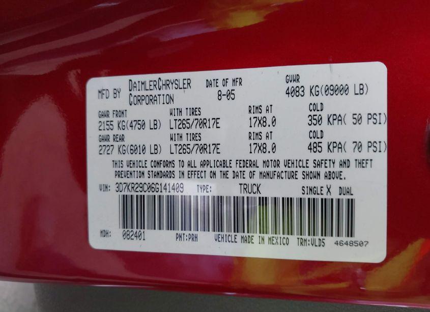 Photo 9 of 2006 Dodge Ram 2500 LARAMIE (VIN 3D7KR29C06G141409)