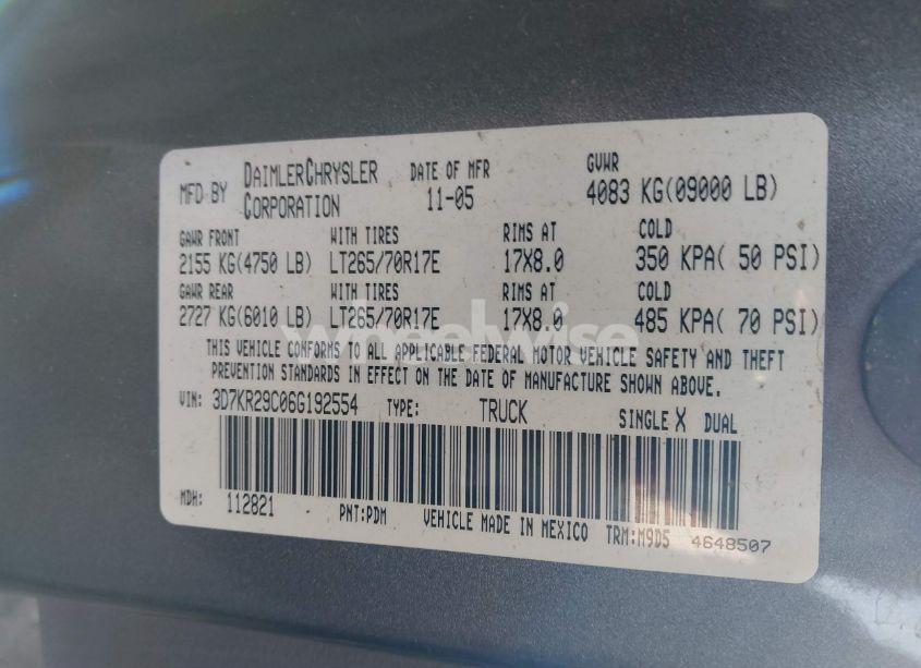 Photo 9 of 2006 Dodge Ram 2500 SLT (VIN 3D7KR29C06G192554)