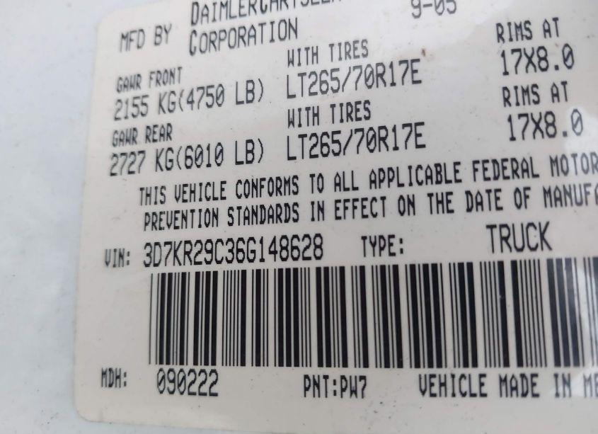 Photo 9 of 2006 Dodge Ram 2500 SLT (VIN 3D7KR29C36G148628)