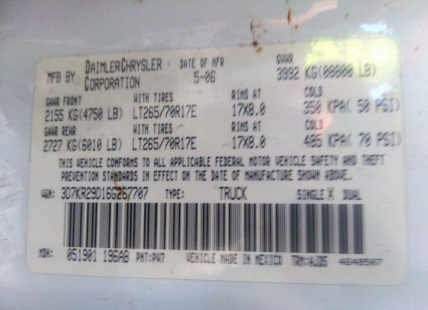 Photo 9 of 2006 Dodge Ram 2500 SLT (VIN 3D7KR29D16G267707)