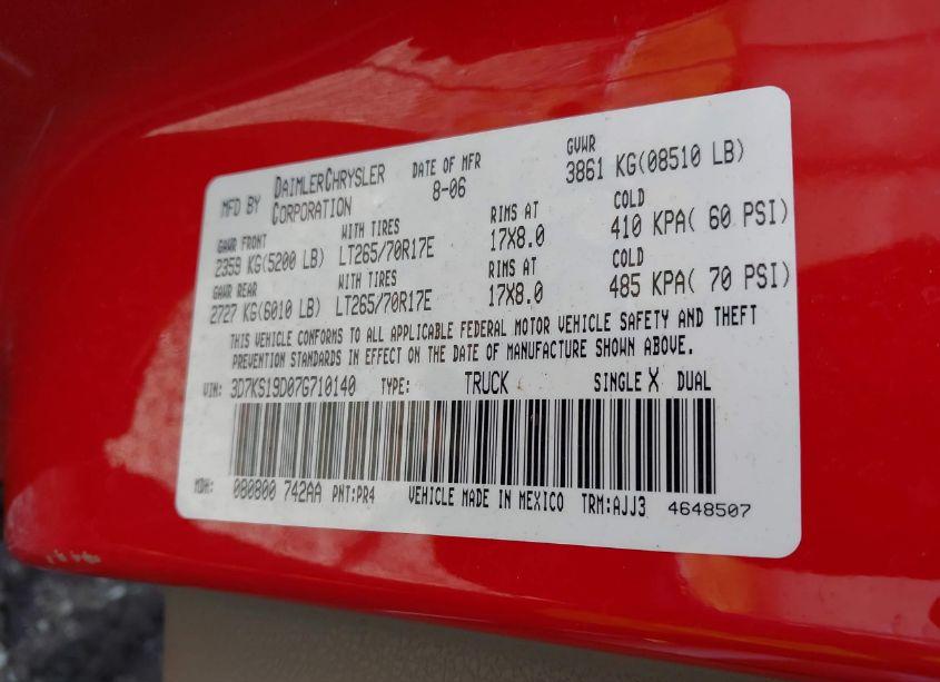 Photo 9 of 2007 Dodge Ram 1500 SLT (VIN 3D7KS19D07G710140)