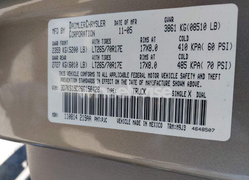 Photo 9 of 2006 Dodge Ram 1500 SLT (VIN 3D7KS19D26G158428)