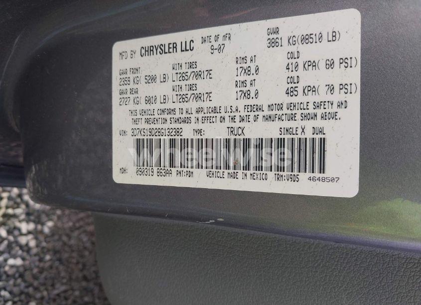 Photo 9 of 2008 Dodge Ram 1500 SXT/SLT (VIN 3D7KS19D28G132382)