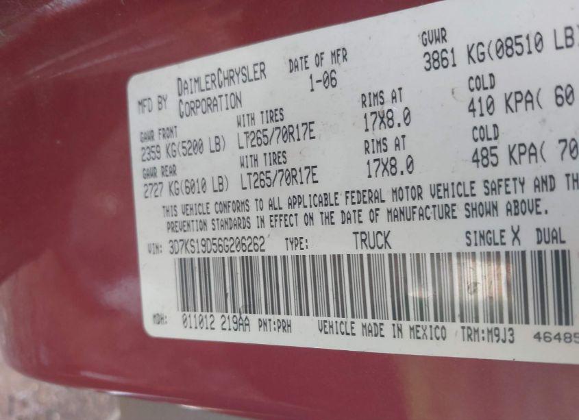 Photo 9 of 2006 Dodge Ram 1500 SLT (VIN 3D7KS19D56G206262)