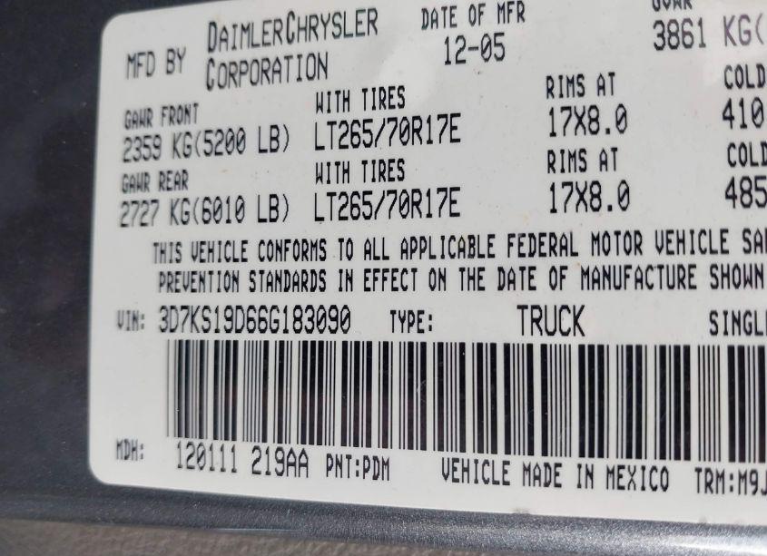 Photo 9 of 2006 Dodge Ram 1500 SLT (VIN 3D7KS19D66G183090)