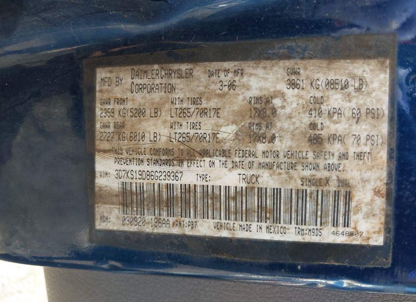 Photo 9 of 2006 Dodge Ram 1500 SLT (VIN 3D7KS19D86G239367)