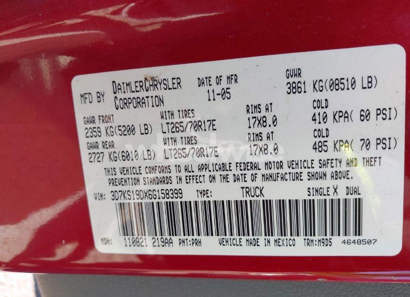 Photo 9 of 2006 Dodge Ram 1500 SLT (VIN 3D7KS19DX6G158399)