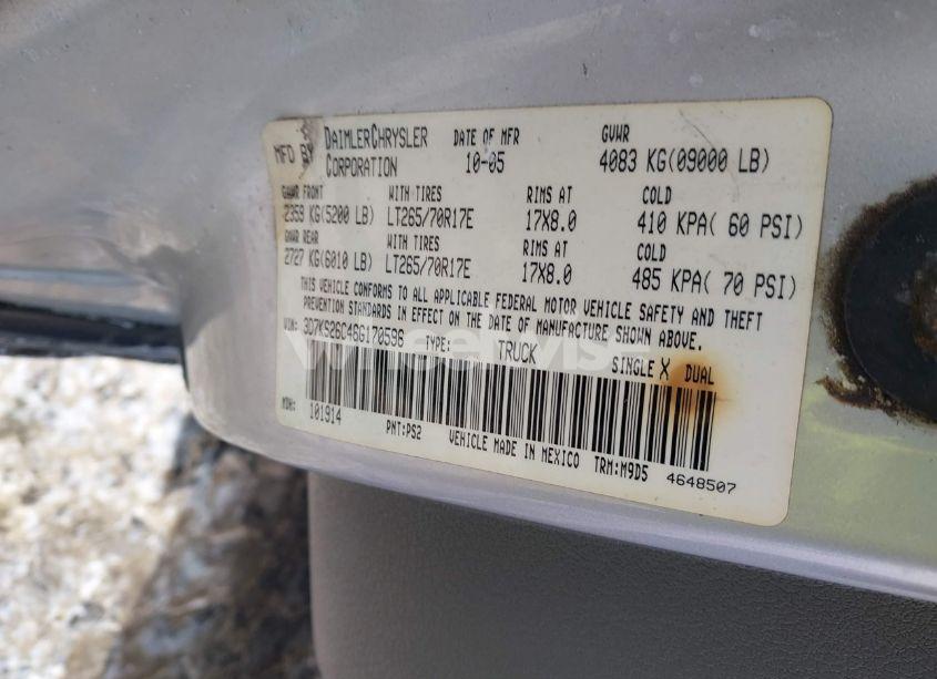 Photo 9 of 2006 Dodge Ram 2500 SLT/TRX4 OFF ROAD/SPORT/POWER WAGON (VIN 3D7KS26C46G170596)