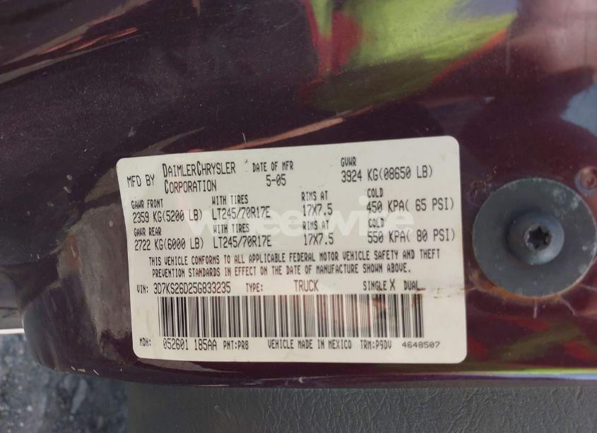 Photo 9 of 2005 Dodge Ram 2500 ST (VIN 3D7KS26D25G833235)