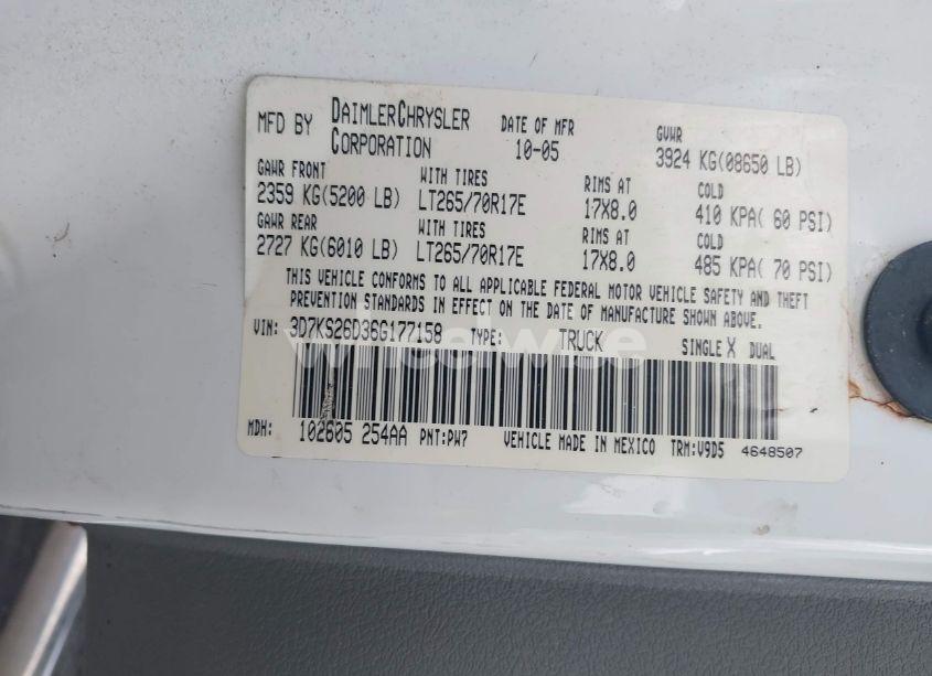 Photo 9 of 2006 Dodge Ram 2500 SLT/TRX4 OFF ROAD/SPORT/POWER WAGON (VIN 3D7KS26D36G177158)
