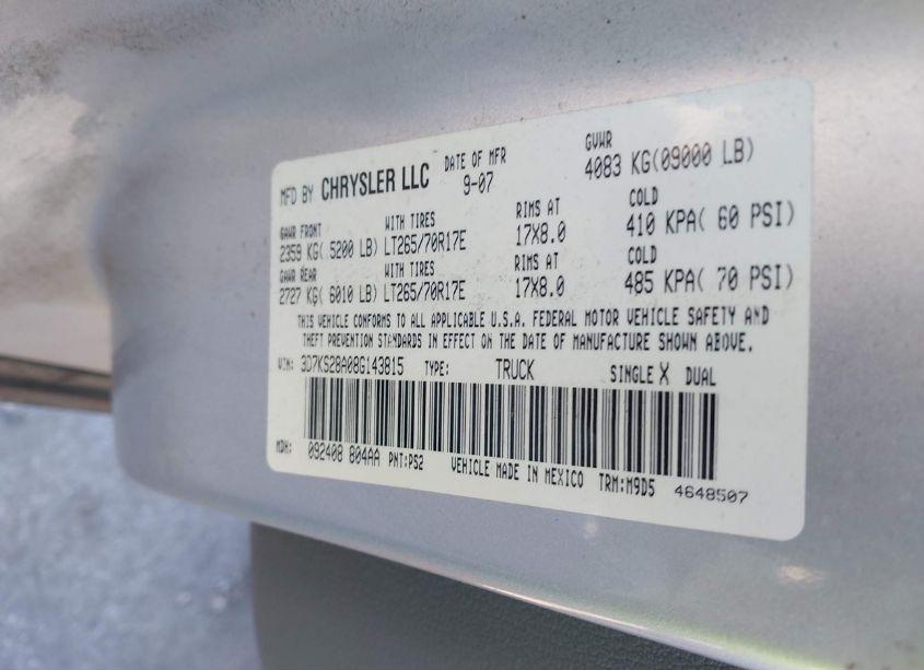 Photo 9 of 2008 Dodge Ram 2500 SLT (VIN 3D7KS28A08G143815)