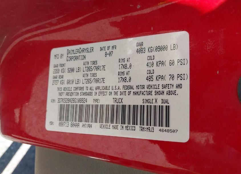 Photo 9 of 2008 Dodge Ram 2500 SLT (VIN 3D7KS28A28G108824)