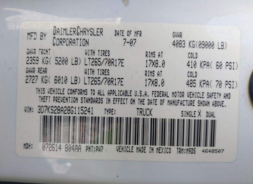 Photo 9 of 2008 Dodge Ram 2500 SLT (VIN 3D7KS28A28G115241)