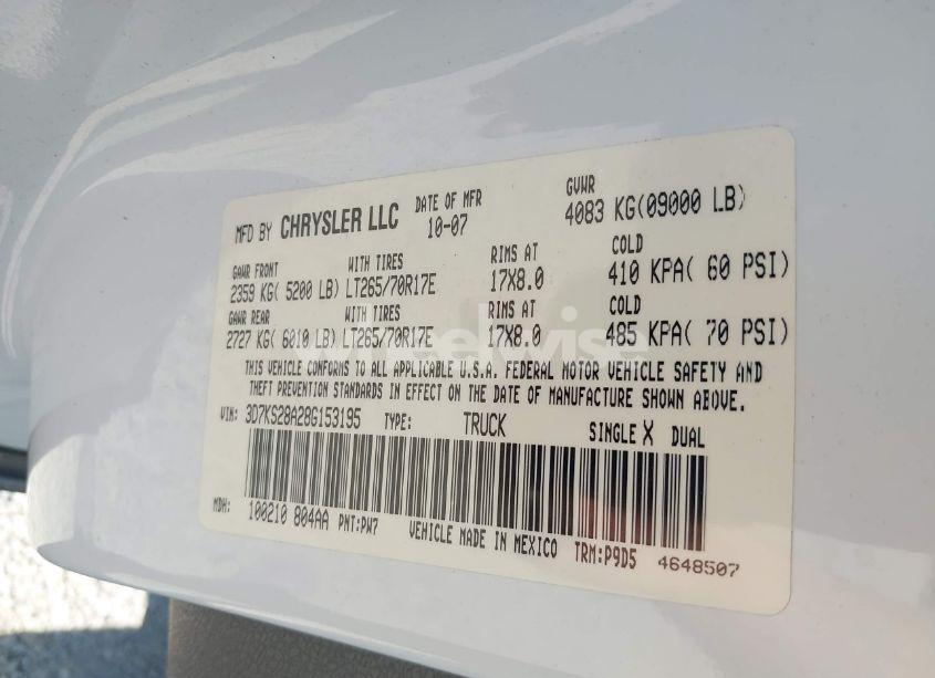 Photo 9 of 2008 Dodge Ram 2500 SLT/POWER WAGON (VIN 3D7KS28A28G153195)