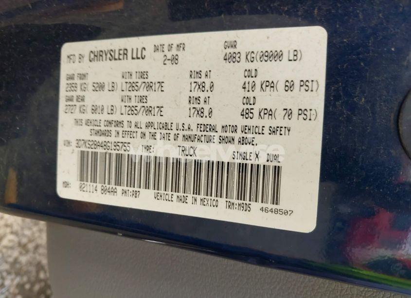 Photo 9 of 2008 Dodge Ram 2500 SLT (VIN 3D7KS28A48G195755)