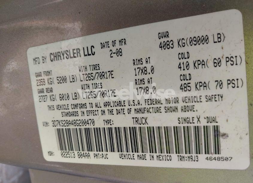 Photo 9 of 2008 Dodge Ram 2500 SLT/POWER WAGON (VIN 3D7KS28A48G200470)