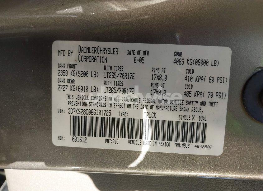 Photo 9 of 2006 Dodge Ram 2500 SLT/TRX4 OFF ROAD/SPORT/POWER WAGON (VIN 3D7KS28C06G101725)