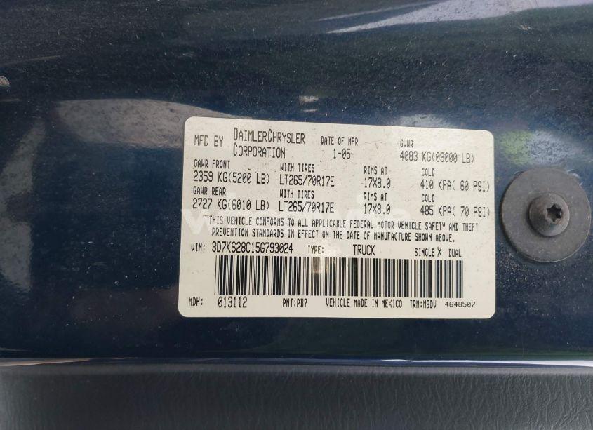 Photo 9 of 2005 Dodge Ram 2500 SLT/LARAMIE (VIN 3D7KS28C15G793024)