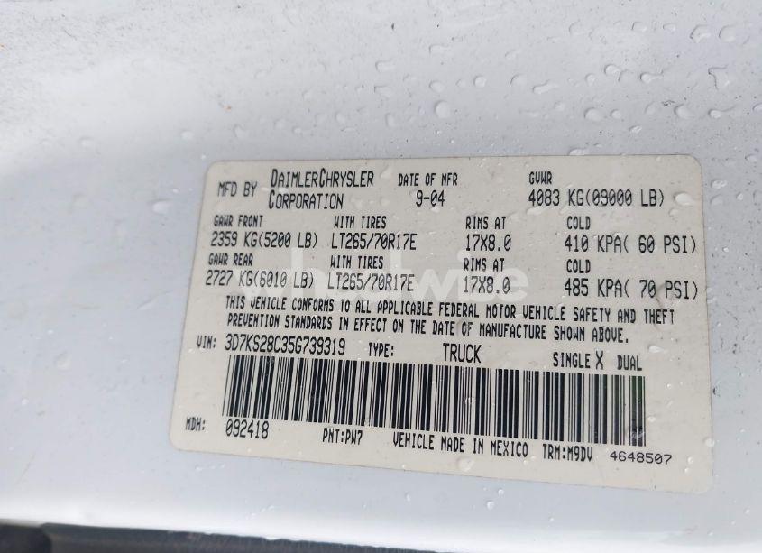 Photo 9 of 2005 Dodge Ram 2500 SLT/LARAMIE (VIN 3D7KS28C35G739319)