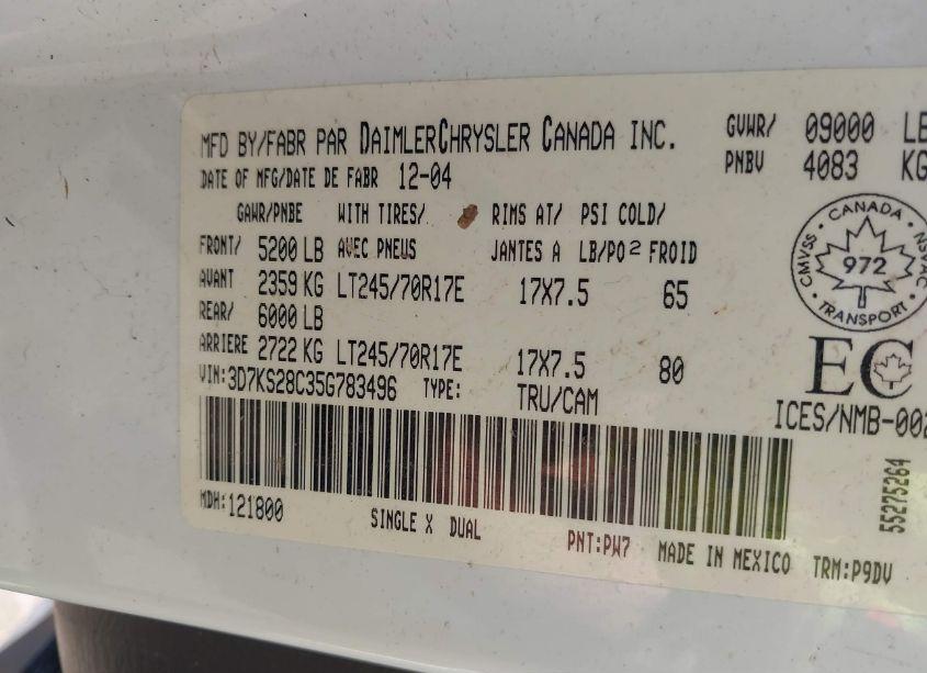 Photo 8 of 2005 Dodge Ram 2500 ST (VIN 3D7KS28C35G783496)