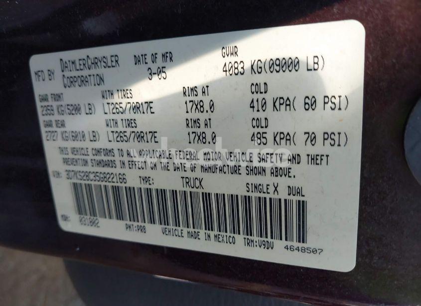 Photo 9 of 2005 Dodge Ram 2500 SLT/LARAMIE (VIN 3D7KS28C35G822166)