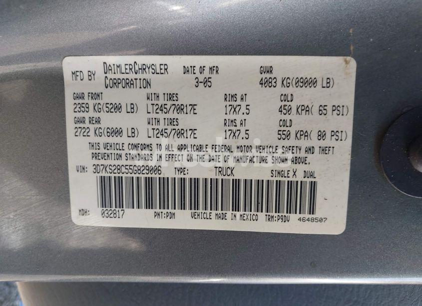 Photo 9 of 2005 Dodge Ram 2500 ST (VIN 3D7KS28C55G829006)