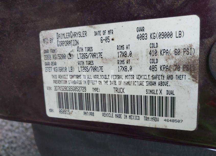 Photo 9 of 2005 Dodge Ram 2500 SLT/LARAMIE (VIN 3D7KS28C65G852729)