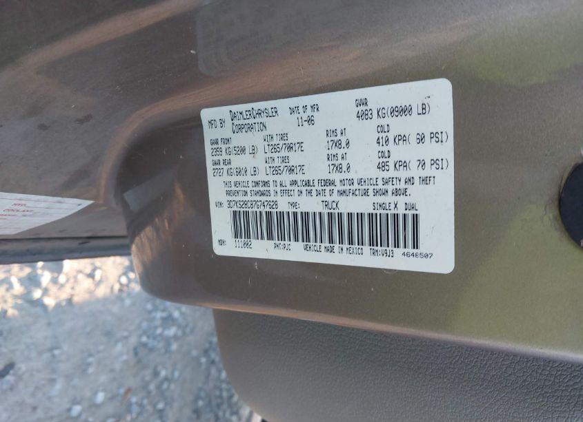 Photo 9 of 2007 Dodge Ram 2500 SLT/TRX4 OFF ROAD/SPORT/POWER WAGON (VIN 3D7KS28C87G747628)