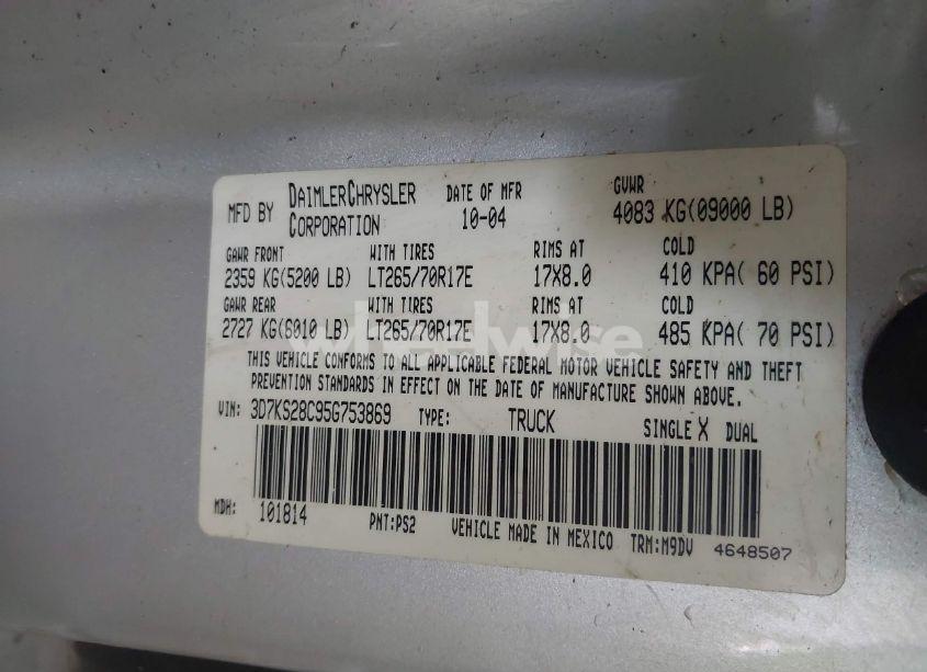 Photo 9 of 2005 Dodge Ram 2500 SLT/LARAMIE (VIN 3D7KS28C95G753869)