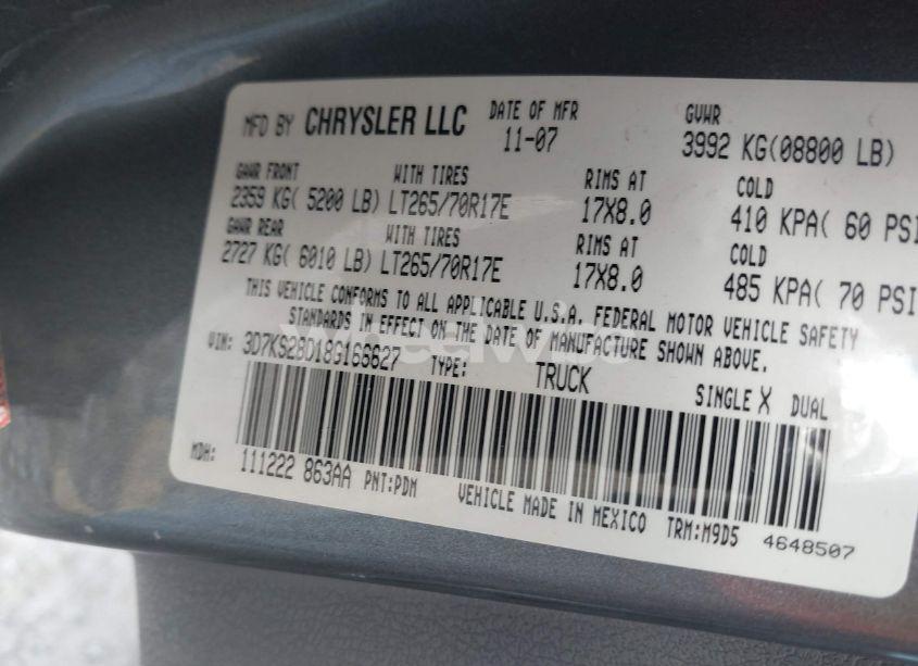 Photo 9 of 2008 Dodge Ram 2500 SLT (VIN 3D7KS28D18G166627)