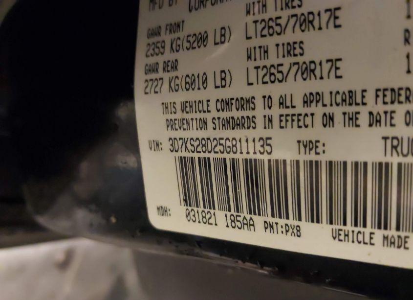 Photo 9 of 2005 Dodge Ram 2500 SLT/LARAMIE (VIN 3D7KS28D25G811135)