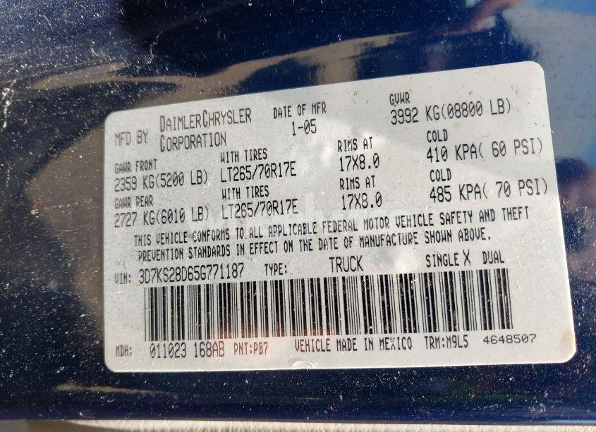 Photo 9 of 2005 Dodge Ram 2500 SLT/LARAMIE (VIN 3D7KS28D65G771187)