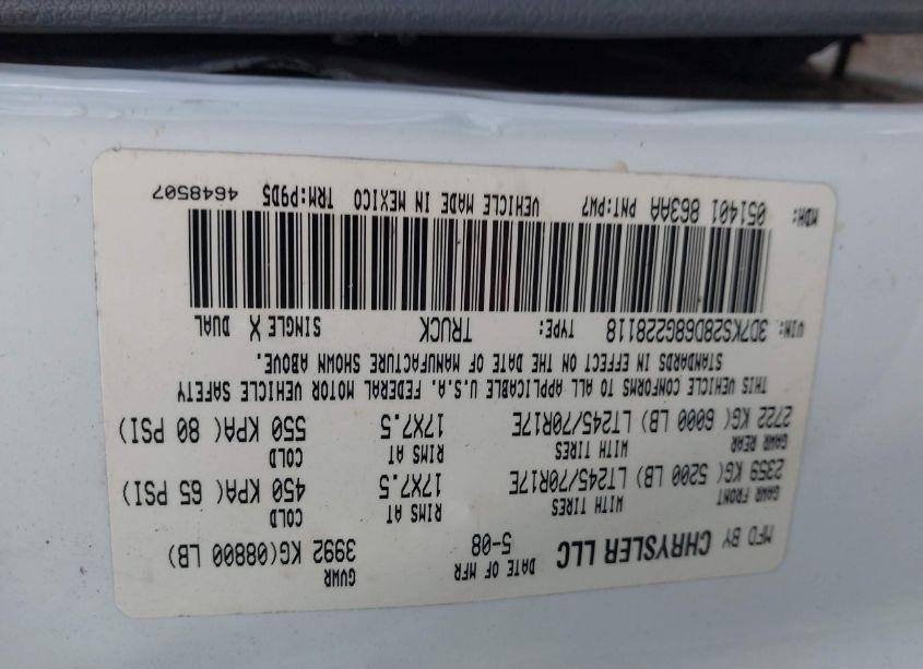 Photo 9 of 2008 Dodge Ram 2500 ST/SXT (VIN 3D7KS28D68G228118)