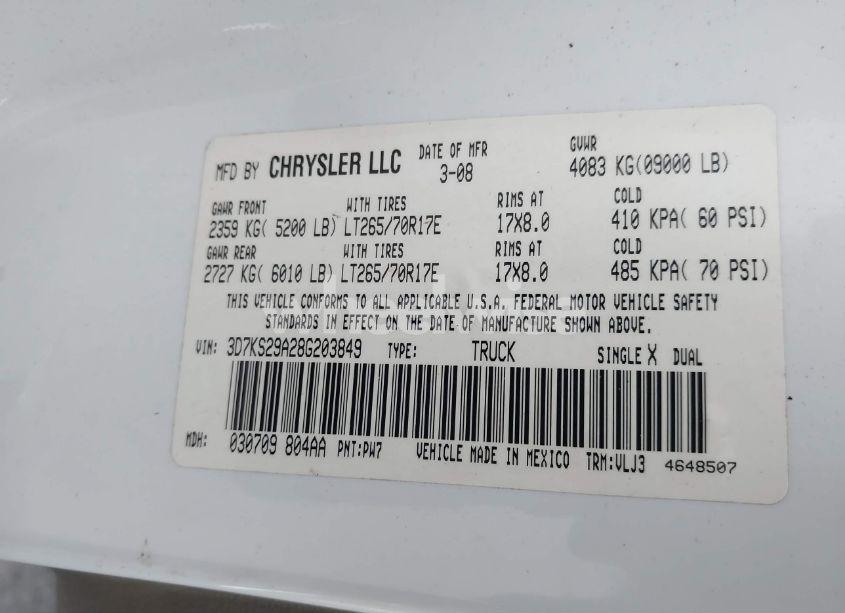 Photo 9 of 2008 Dodge Ram 2500 LARAMIE (VIN 3D7KS29A28G203849)