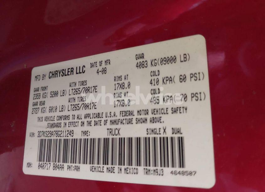 Photo 9 of 2008 Dodge Ram 2500 SXT/SLT (VIN 3D7KS29A78G211249)