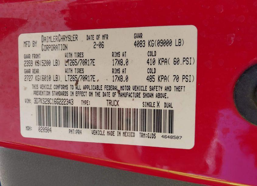 Photo 9 of 2006 Dodge Ram 2500 LARAMIE (VIN 3D7KS29C16G222343)