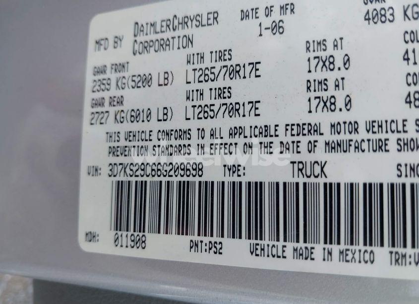 Photo 9 of 2006 Dodge Ram 2500 SLT (VIN 3D7KS29C66G209698)