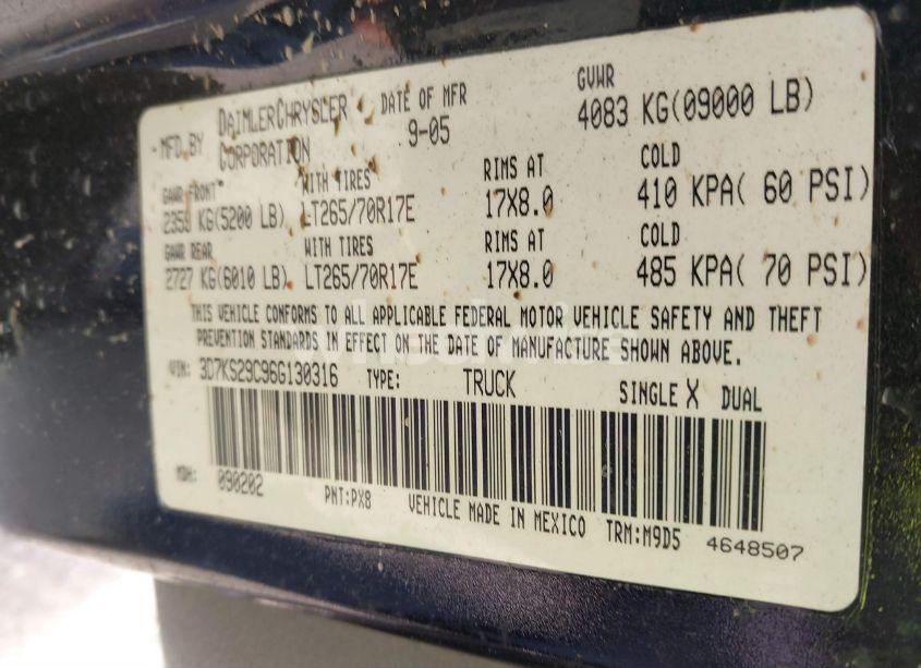 Photo 9 of 2006 Dodge Ram 2500 SLT (VIN 3D7KS29C96G130316)