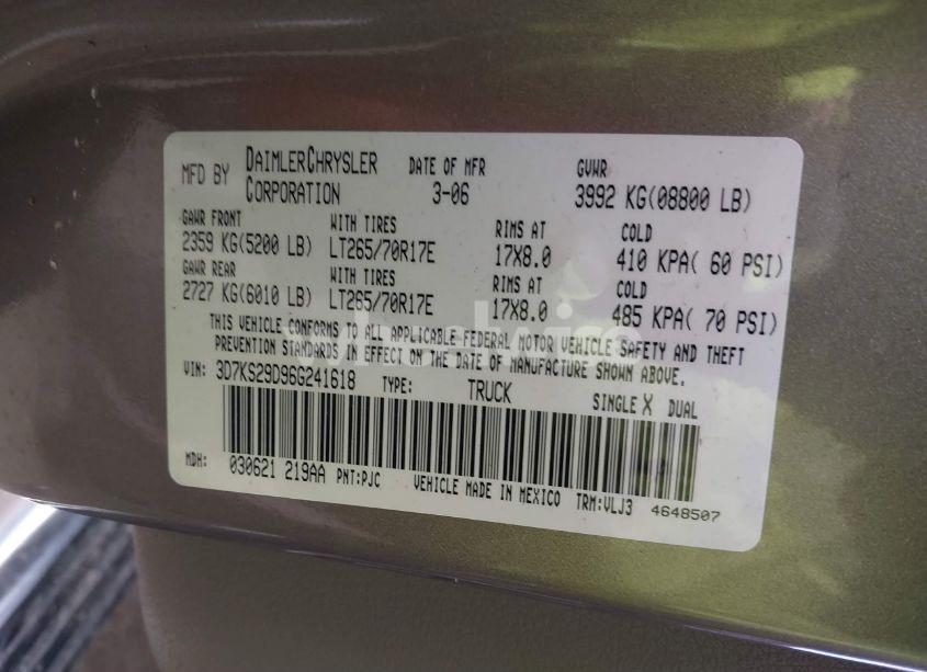 Photo 9 of 2006 Dodge Ram 2500 LARAMIE (VIN 3D7KS29D96G241618)