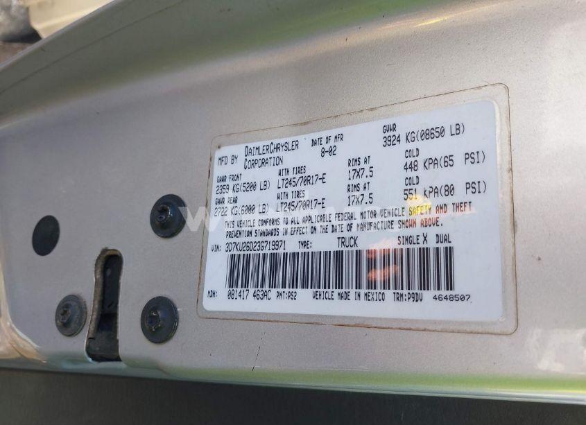 Photo 9 of 2003 Dodge Ram 2500 SLT/LARAMIE/ST (VIN 3D7KU26D23G719971)