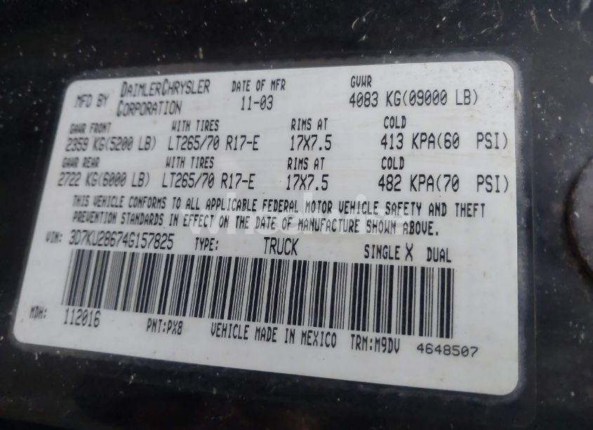 Photo 9 of 2004 Dodge Ram 2500 SLT/LARAMIE (VIN 3D7KU28674G157825)