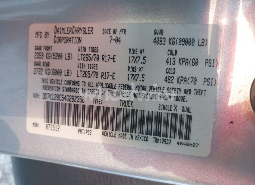 Photo 9 of 2004 Dodge Ram 2500 SLT/LARAMIE (VIN 3D7KU28C54G282358)