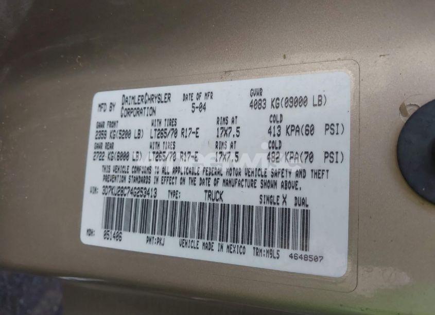 Photo 9 of 2004 Dodge Ram 2500 SLT/LARAMIE (VIN 3D7KU28C74G253413)