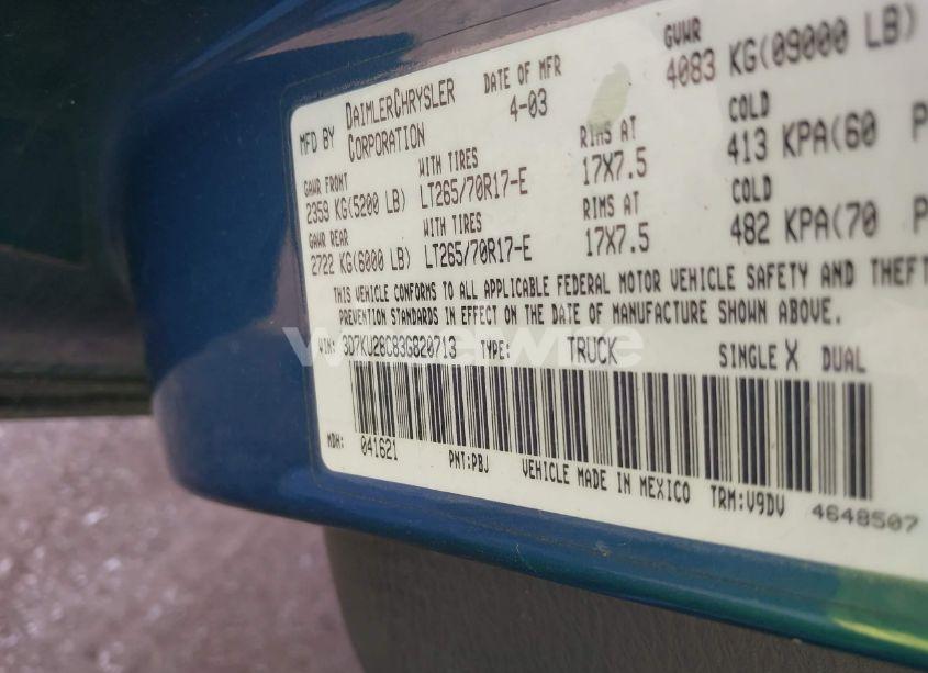 Photo 9 of 2003 Dodge Ram 2500 SLT/LARAMIE/ST (VIN 3D7KU28C83G820713)